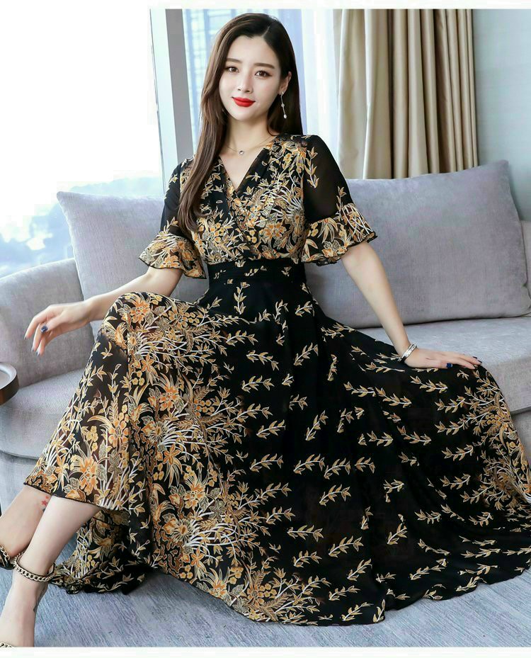 ĐẦM MAXI HOA DÁNG DÀI CAO CẤP - HBN1136